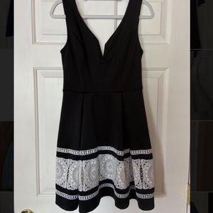 Black and white v neck dress, lace detailing